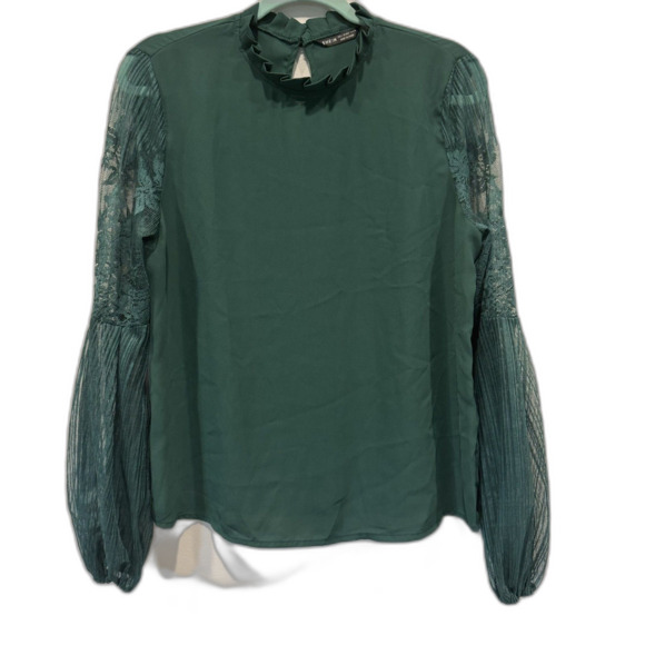 Career Blouse Green High Neck Long Sleeve Modest Business Wear Women sz Large - Picture 1 of 8